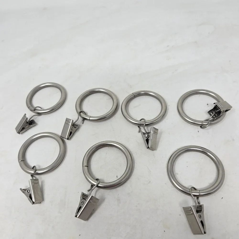 Brushed‎ Nickel Curtain Rings with Clips Set of 7 Metal Drapery Hardware Silver